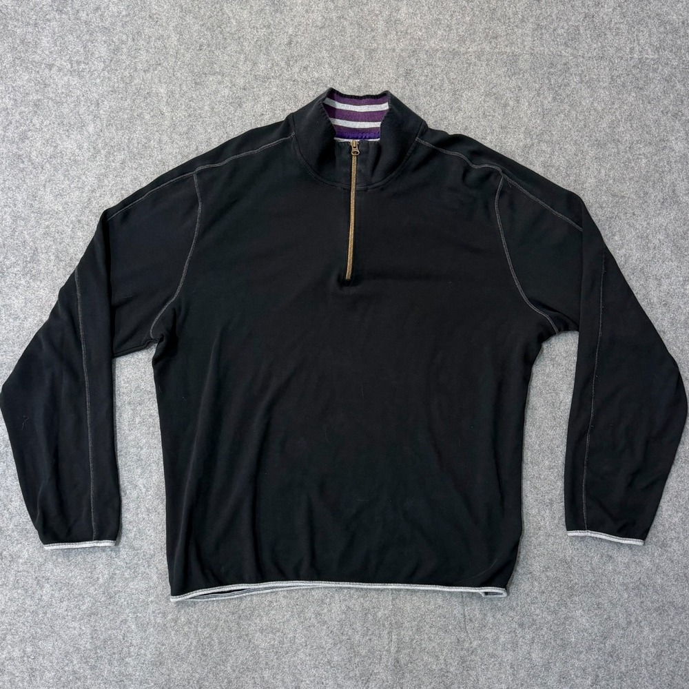 Robert Graham Black Cotton Classic Fit Quarter 1/4 Zip Sweatshirt Men's Size XL
